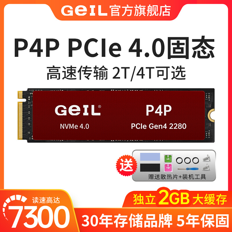 GeIL金邦P4P固态4T/2T硬盘SSD台式机PCIE4.0笔记本m.2电脑PS5 M2