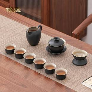家用客厅20功新款 陶夫具茶轻套杯装 奢高黑碗泡5茶23234盖壶茶2档