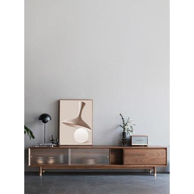 现代简约北美黑胡桃木玻璃电视柜实木试听柜客厅家具新款茶几组合