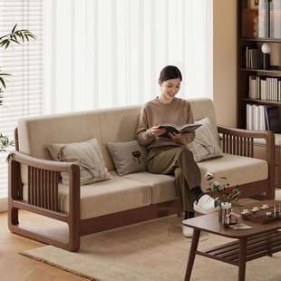 实木沙发客厅家用小户型新中式宋氏美学三人位长椅木头布艺沙发无