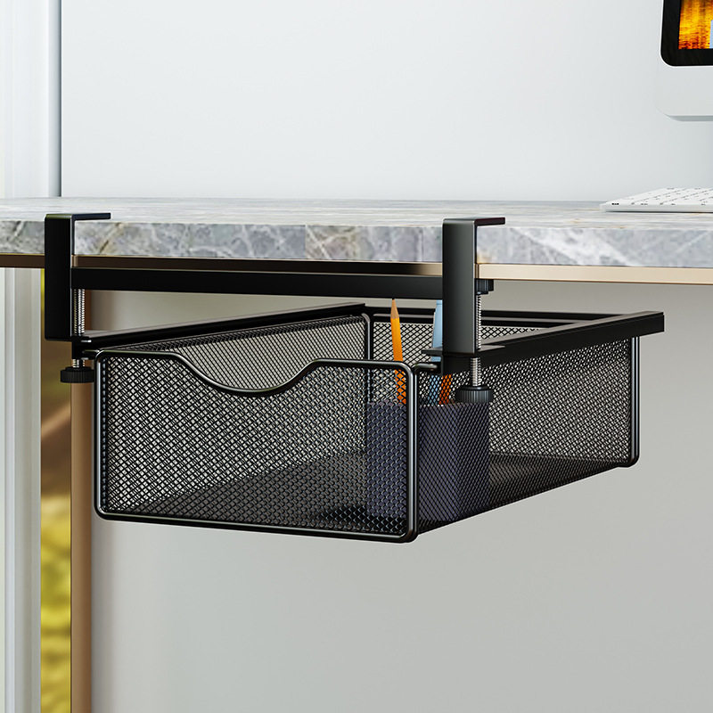 办公室悬挂桌下置物架抽屉式收纳神器抽拉挂篮工位整理桌底免打孔