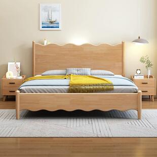 奶油风白色全实木床现代简约主卧床1.8米双人床1.5米床法式储物床