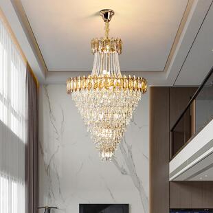 复式楼大吊灯现代简约跃层别墅客厅中空旋转轻奢水晶楼梯灯长吊灯