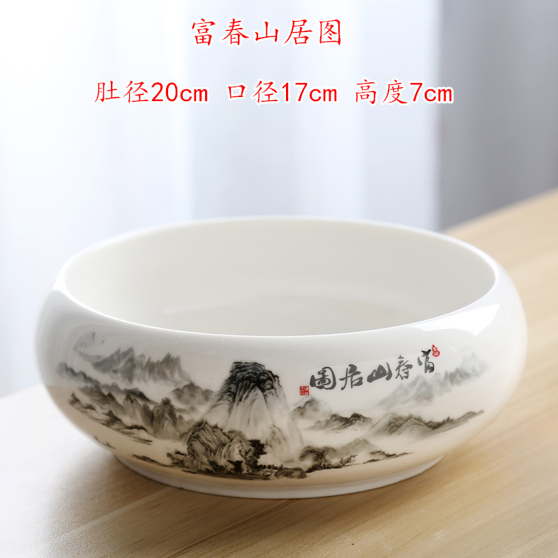 大号茶洗陶瓷家用建水茶渣缸紫砂水洗茶杯盆带盖水盂小号笔洗哥云