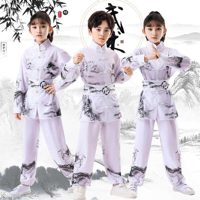 新款水墨龙腾虎跃儿童武术太极训练服古风比赛表演彩服练功演出服