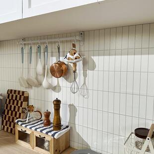 自粘加厚仿瓷砖壁纸防水防油墙贴奶油厨房改造翻新奶白条纹砖墙纸