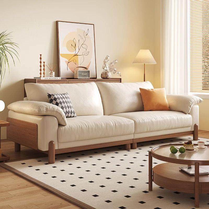 简约云朵真皮沙发小户型家用客厅皮艺沙发组合北欧奶油原木皮沙发