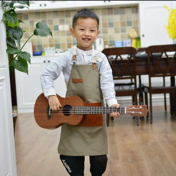 儿童围裙韩版美术馆小孩画画围裙帆布真皮皮革围腰订 做LOGO