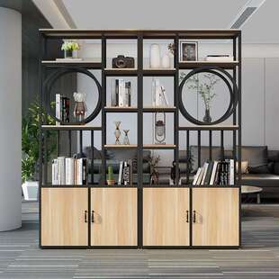 办公室铁艺屏风隔断柜新中式形象墙置物架双面落地多宝阁展示书架