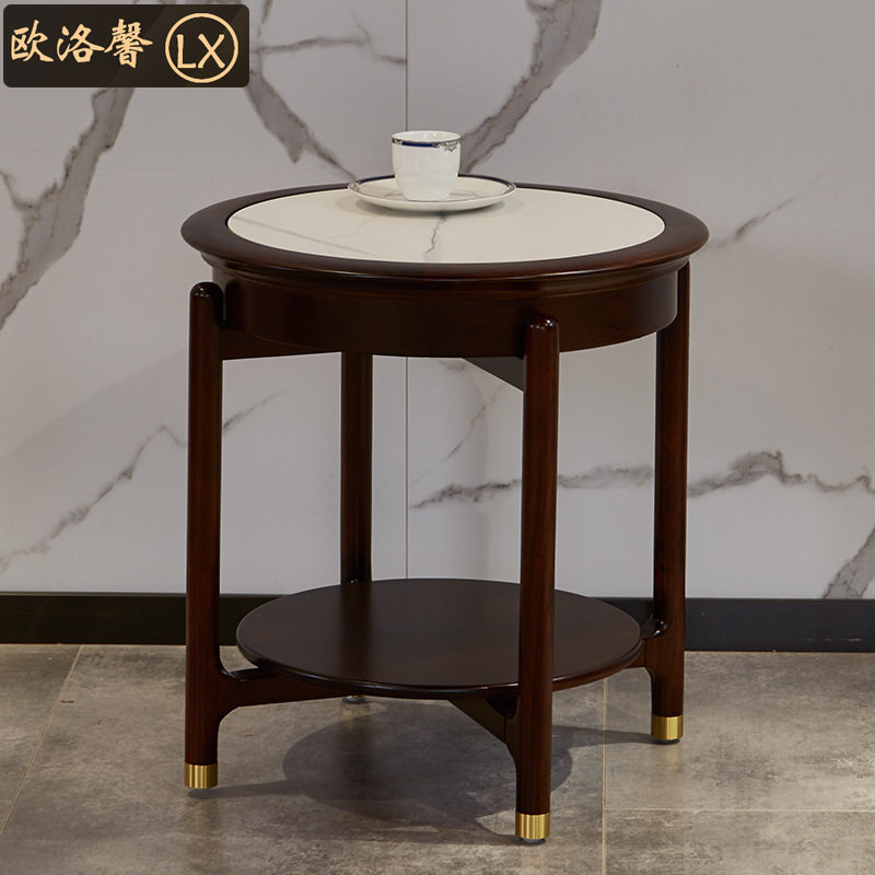 新中式圆形原木小茶几客厅配套家具茶桌高端乌金木实木石面边角几