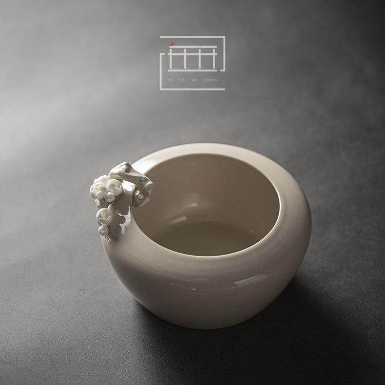陶瓷创意捏花大号茶洗草木灰釉茶道配件建水茶渣斗文人空间笔洗