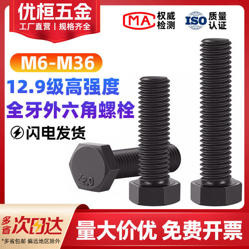12.9级加长全牙外六角螺丝全螺纹螺栓螺杆M10M12M14M18M16M20M24