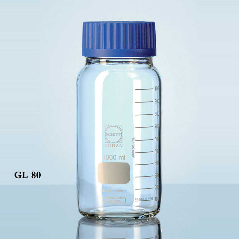 蓝盖试剂瓶2l肖特透明大口玻璃瓶带盖密封罐gl80广口厨房家用德