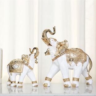 欧式母子大象摆件一对客厅玄关电视柜家居饰品金色招财动物装饰品