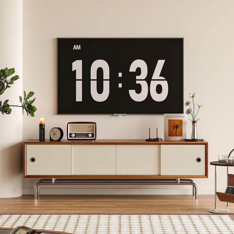 北欧实木白色电视柜不锈钢移门小户型落地视听柜现代简约收纳窄柜