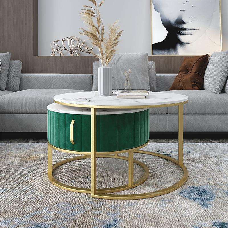 北欧网红大理石茶几组合小户型客厅小茶几轻奢简约圆形子母茶几
