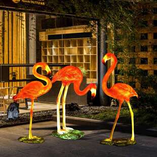 仿真发光火烈鸟雕塑摆件玻璃钢落地花园林景观婚庆橱窗装饰道具大