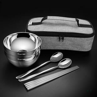 304不锈钢碗便携式碗筷套装旅游外出餐具儿童饭碗露营旅行