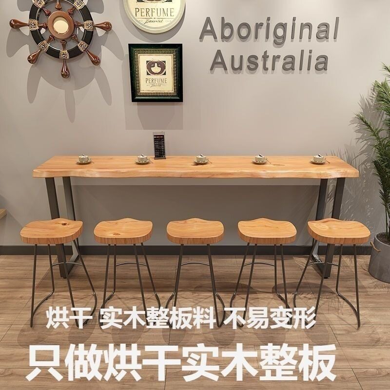 实木吧台桌家用阳台墙窄桌子长条桌奶茶店酒吧高脚桌椅组合商图片