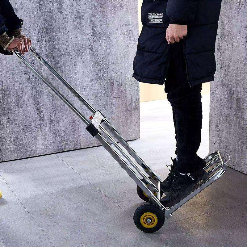 老虎车购物橡胶轮搬运小拉便携行李车家用拖车折叠手拉车拉货车铁
