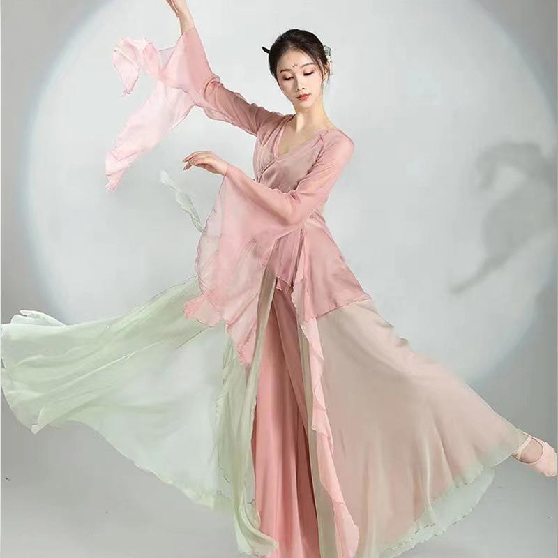 古典舞纱衣演出服女飘逸仙气身韵舞蹈服装女中国舞练功服网纱裙子