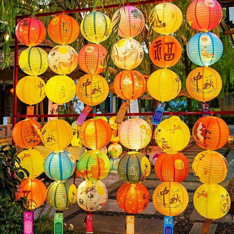 中秋节猜灯谜古风灯笼装饰社区喜庆挂饰国潮花灯超市氛围场景布置