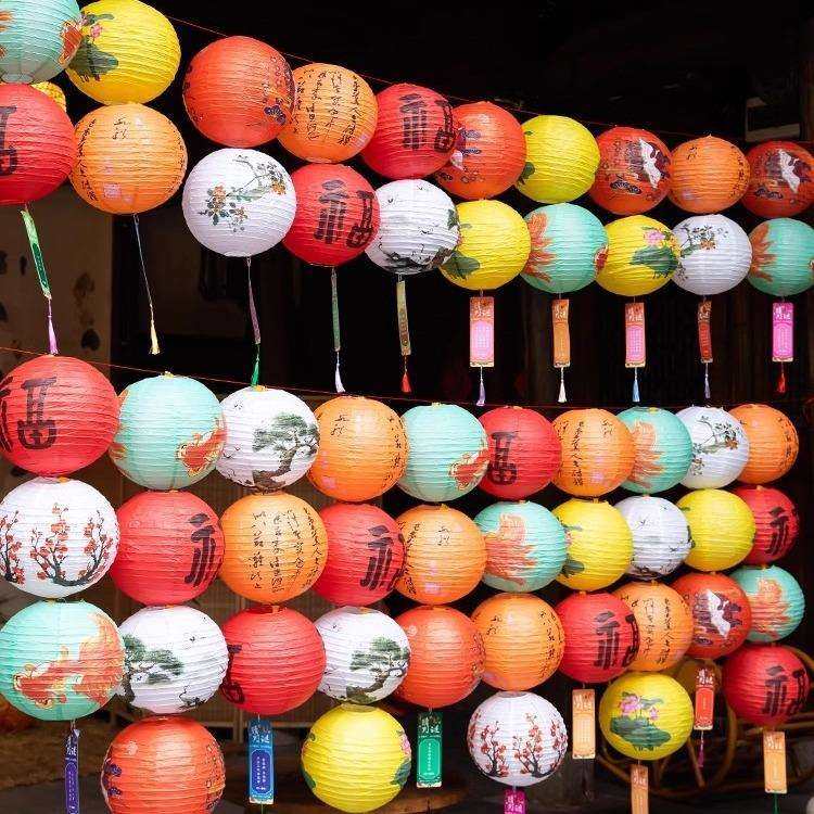 中秋节装饰古风折叠纸灯笼商超猜字谜活动喜庆氛围场景布置挂件福