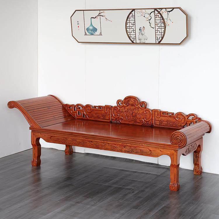 中式实木贵妃床榆木雕花仿古美人榻单人罗汉床小户型客厅沙发躺椅