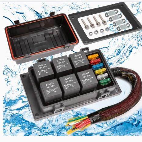 12V-24V防水继电器盒预接线保险丝升级款6路继电器保险盒