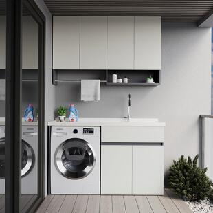 阳台洗衣柜家用蜂窝铝洗衣机一体柜组合洗衣池台盆伴侣带搓板脸盆