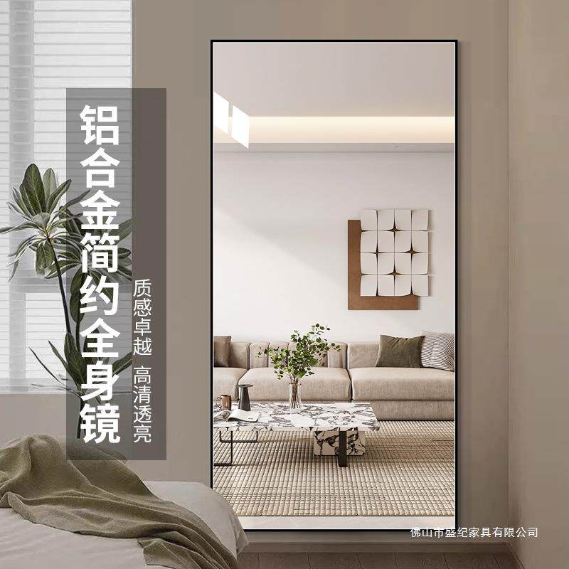 极简铝框壁挂式全身镜家用贴墙穿衣镜大尺寸落地试衣镜子白色