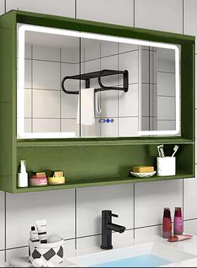 绿色方形轻奢壁挂一体式全铝智能浴室镜柜智控智能家居防雾