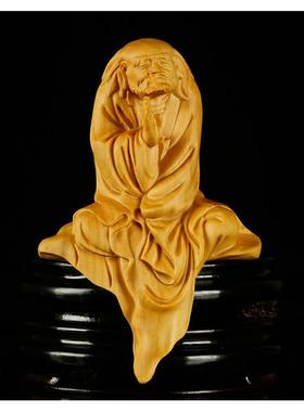 黄杨木雕刻家居茶宠摆件手把件工艺雕刻品悟禅达摩祖师收藏饰品