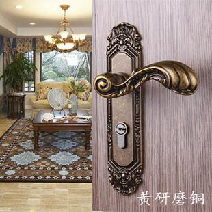 房门锁木门执手锁贝尔维帝美式黑色室内卧室静音欧式古铜门把手