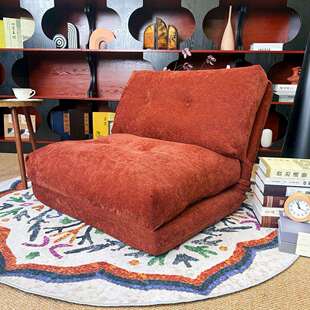 中古风懒人折叠沙发飘窗榻榻米阳台休闲风折叠沙发椅慵懒铁艺框架