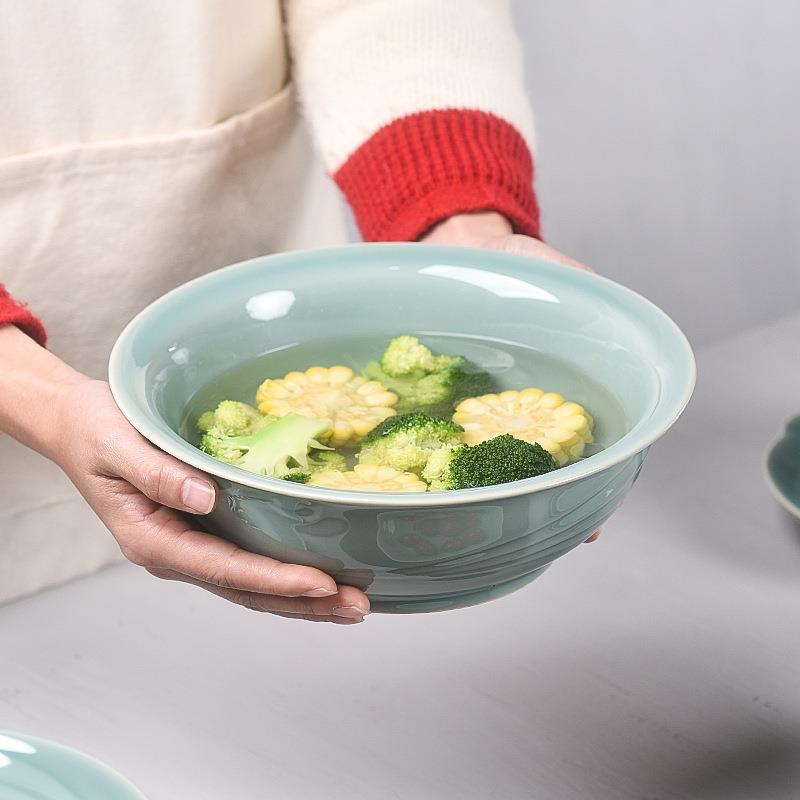 创意青瓷家用米饭碗陶瓷碗单个吃饭碗餐具碗碟套装简约饭碗大汤碗