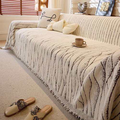 冬季毛绒沙发巾一整张全盖轻奢高级感雪尼尔复古法式沙发盖布套罩