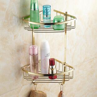 全铜金色欧式卫生间双层三角篮浴室转角架浴室挂件长方形收纳架