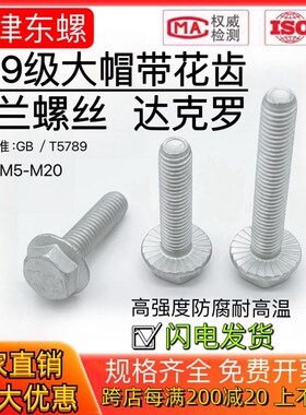 达克罗10.9级汽标大头外六角法兰面螺丝防松齿镀锌螺栓Q186GB5789