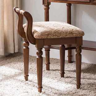美式 全实木化妆凳梳妆台椅子布艺软包方凳公主凳舒适 梳妆凳欧式