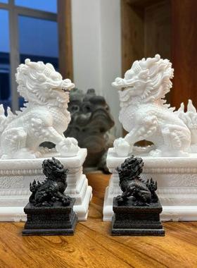 麒麟摆件一对招财店铺客厅门口玄关办公桌石雕汉白玉乔迁开业礼品
