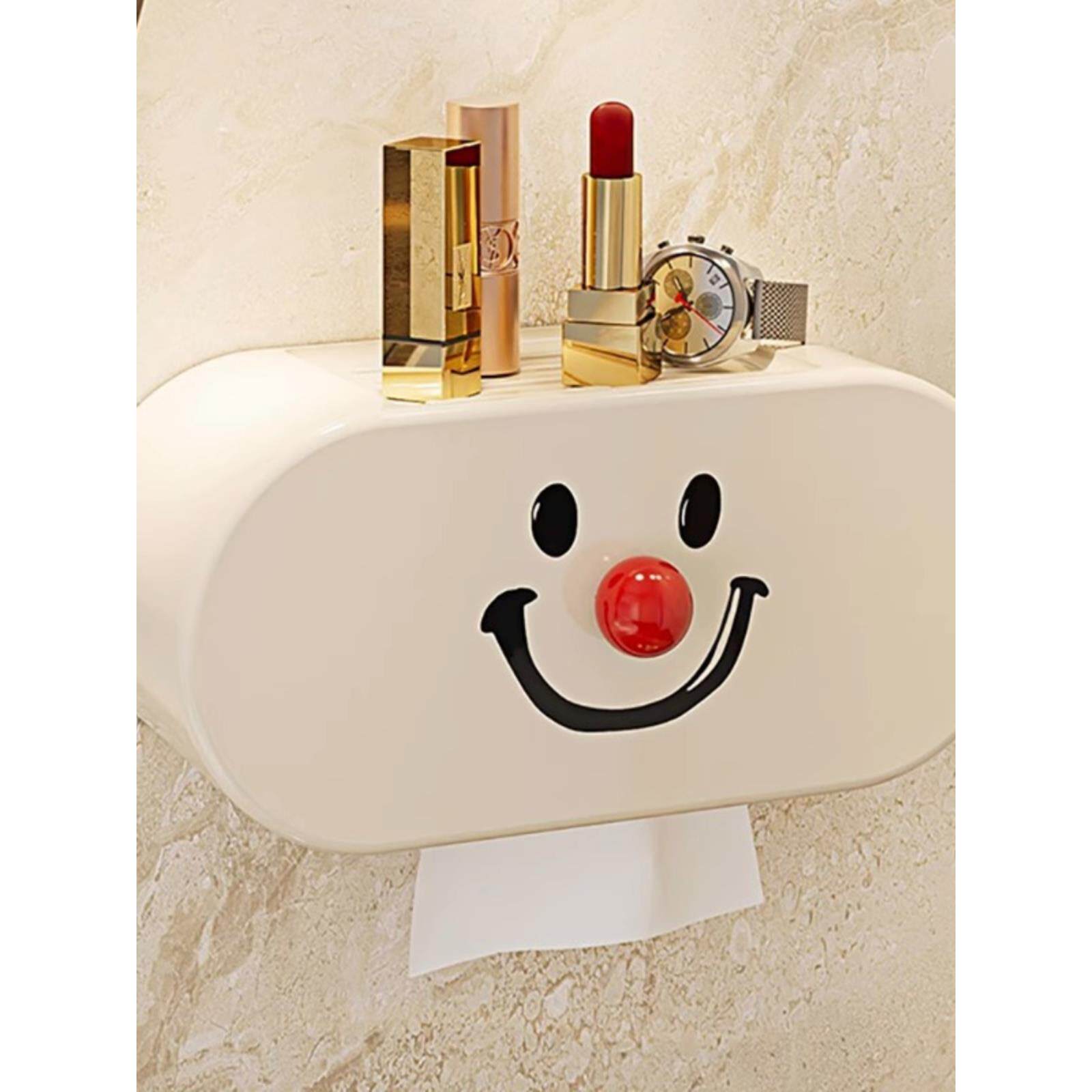 浴室纸巾盒壁挂式免打孔厕纸收纳架卡通卷纸家用笑脸厕纸收纳盒