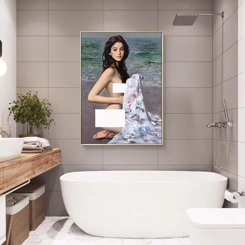 现代美女人物免打孔装饰画卧室晶瓷酒店壁画卫生S间浴室挂画会所图片