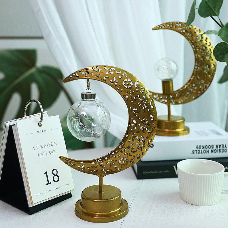 镂空LEcD月亮灯圆球灯穆斯林风装饰灯卧室节日台灯氛围造型灯