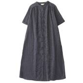 宽松衬衫 夏季 长裙大码 日系棉麻格子连衣裙夏季 新款 短袖 衬衣女装