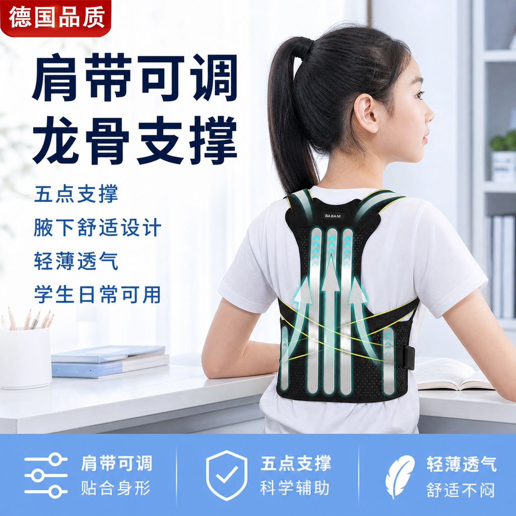 明星同款S2德国儿童背部矫正神器青少年学生矫正带无痕驼背矫正器