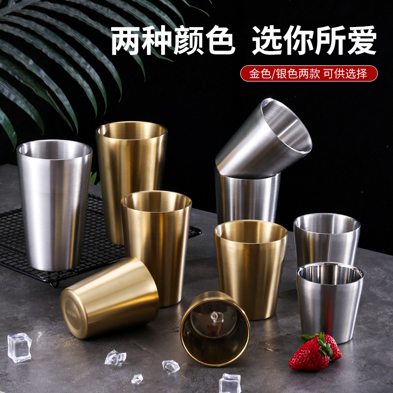 304不锈钢双层杯金色银色啤酒杯