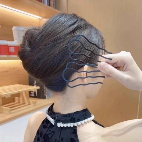 黑色古风倒插 U 型发簪懒人盘发插梳高级发钗头饰发卡女