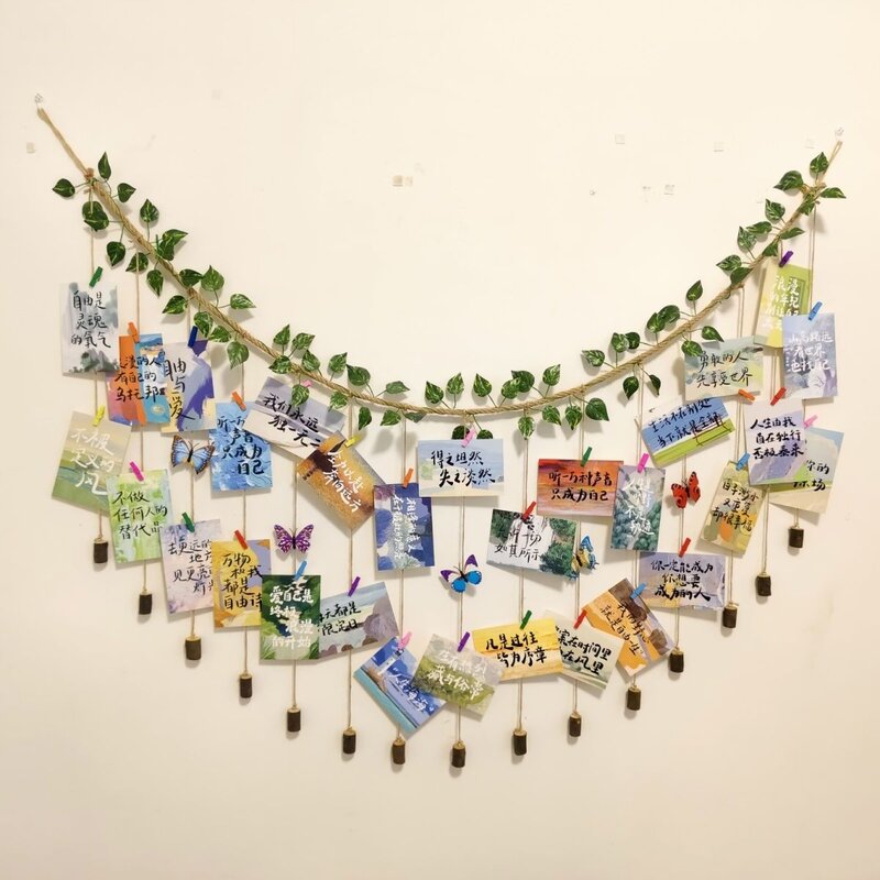 客厅免打孔照片墙麻绳夹子相片挂绳创意教室墙面展示装饰悬挂
