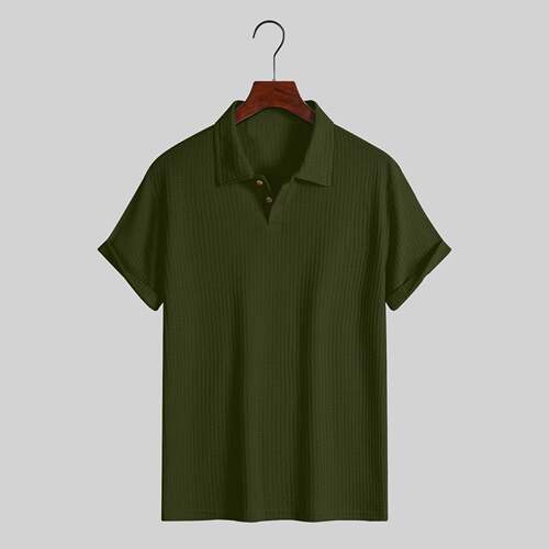 Men Knit Henley Curved Hem Tee Regular Casual Sleeve Round